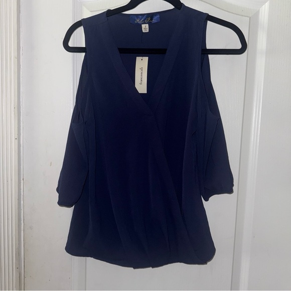 Blue Rain Women's Deep Blue Cold Shoulder Blouse - Picture 5 of 10